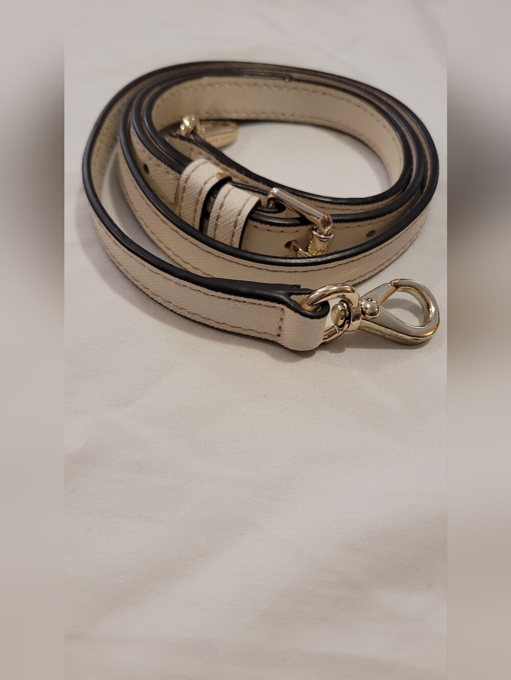 Henri Bendel Adjustable Cream Leather Bag Strap with Gold Hardware